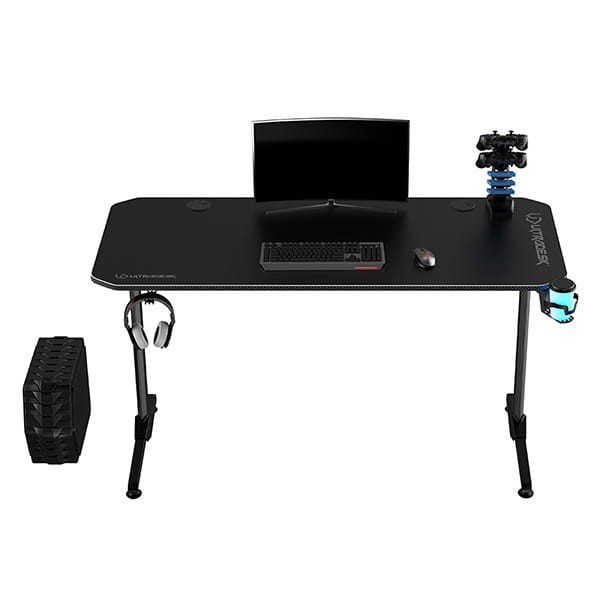 ULTRADESK Biurko dla gracza FRAG - BLACK V3, 140x60 cm, 76 cm, z podkładką pod mysz, uchwyt na słuchawki i napój-3 480 