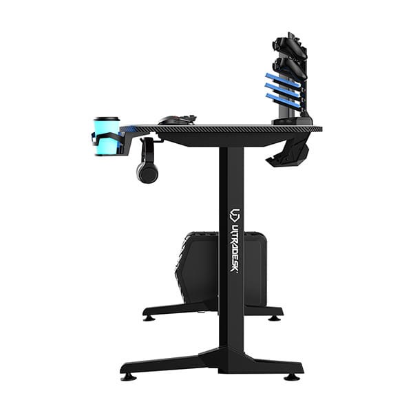 ULTRADESK Biurko dla gracza FRAG - BLACK V3, 140x60 cm, 76 cm, z podkładką pod mysz, uchwyt na słuchawki i napój-4 480 