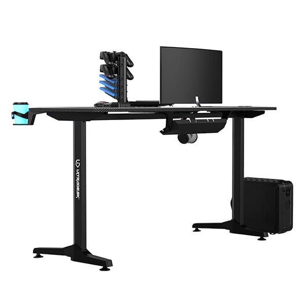 ULTRADESK Biurko dla gracza FRAG - BLACK V3, 140x60 cm, 76 cm, z podkładką pod mysz, uchwyt na słuchawki i napój-5 480 