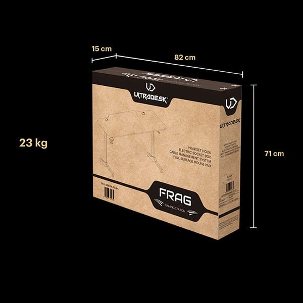 ULTRADESK Biurko dla gracza FRAG - BLACK V3, 140x60 cm, 76 cm, z podkładką pod mysz, uchwyt na słuchawki i napój-7 480 