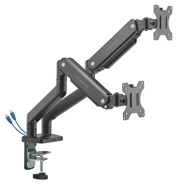 Regulowany uchwyt ULTRADESK BRANCH Double na 2 monitory, 20KG, mocowanie na zacisk, 17"-32", 75x75/100x100, czarny-1 942 
