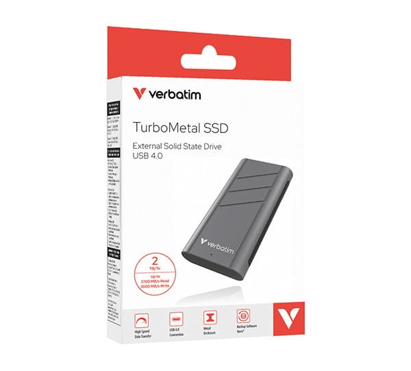 SSD Zewnętrzny Verbatim TurboMetal SSD, 32022, 2000GB, Nero Backup, Srebrny, w zestawie kabel USB-C 20 cm, M.2, USB C-1 950 