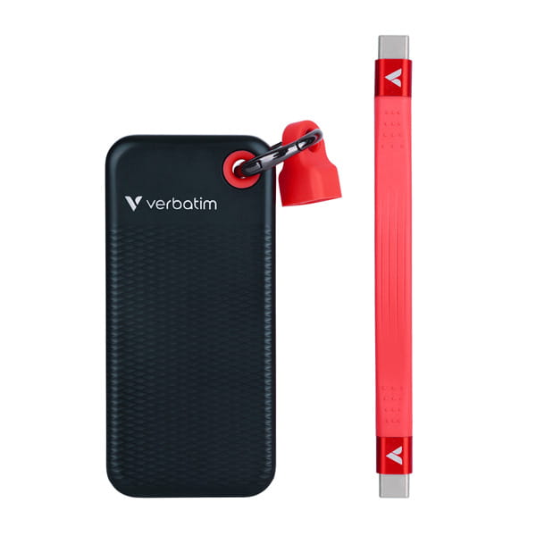 SSD Zewnętrzny Verbatim Pocket SSD Black/Red, 32192, 1000GB, czerwony, M.2, zawiera kabel USB C, USB-C-1 957 