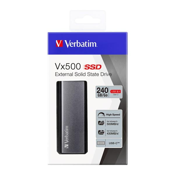 SSD Zewnętrzny Verbatim Vx500, 47442, 240GB, srebrny, 2.5", USB-C-1 964 