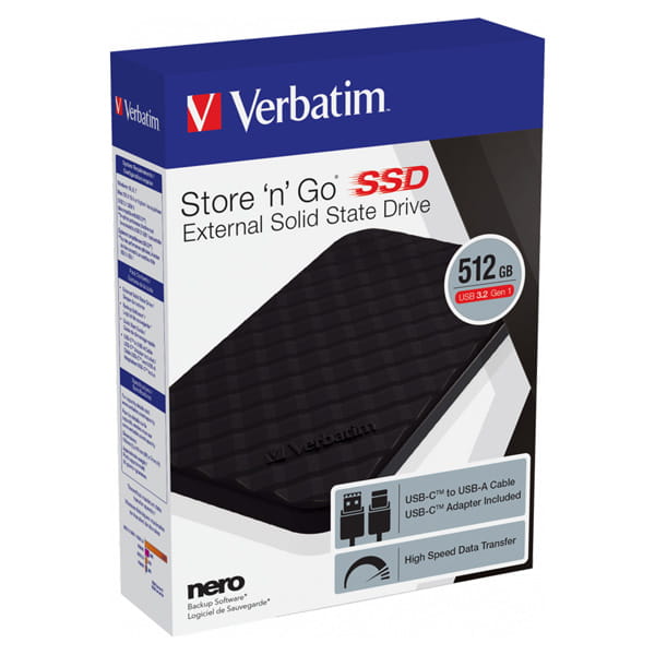 SSD Zewnętrzny Verbatim Store N Go, 53250, 512GB, czarny, USB-A/Micro-B, z adapterem USB-A na USB-C(TM), 2.5", USB-C-1 980 