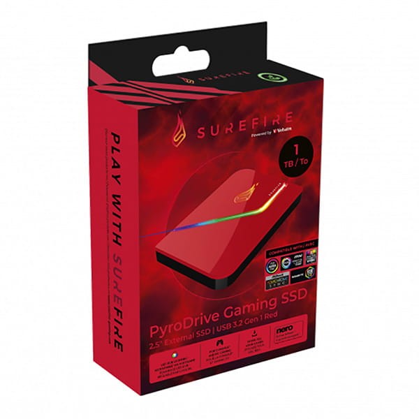 SSD Zewnętrzny Surefire Pyrodrive, 53693, 1000GB, RED, 2.5", USB 3.2 GEN 1-1 995 