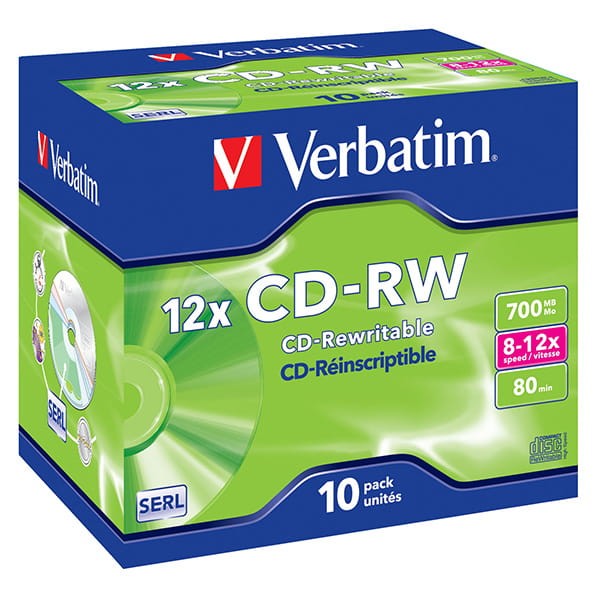 Verbatim CD-RW, 43148, SERL Scratch Resistant, 10-pack, 700MB, 12x, 80min., 12cm, bez możliwości nadruku, jewel box, do archiwizac-1 1000 