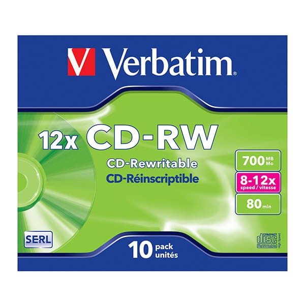 Verbatim CD-RW, 43148, SERL Scratch Resistant, 10-pack, 700MB, 12x, 80min., 12cm, bez możliwości nadruku, jewel box, do archiwizac-2 1000 