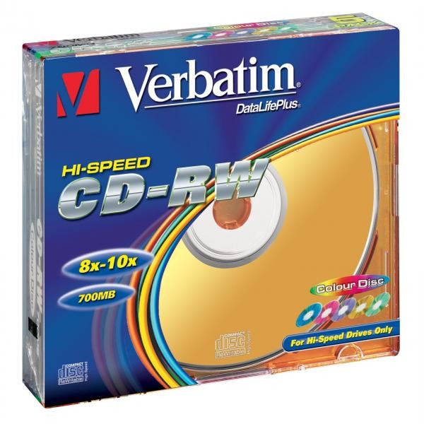 Verbatim CD-RW, 43167, SERL High-Speed Colour, 5-pack, 700MB, 12x, 80min., 12cm, bez możliwości nadruku, slim box, do archiwizacji-1 1001 