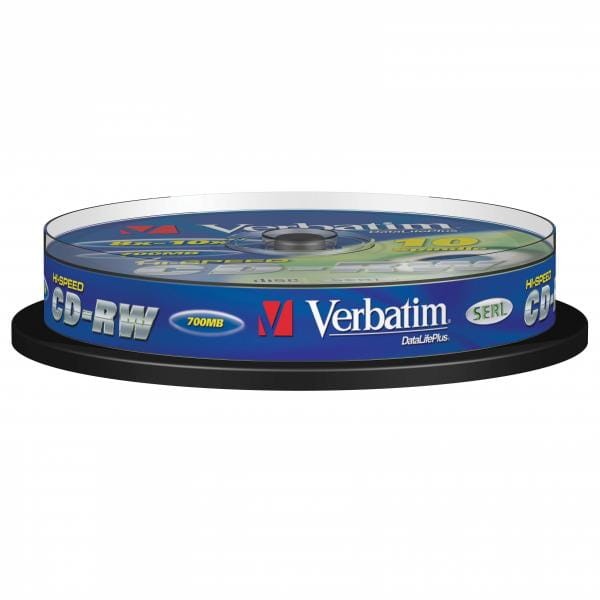 Verbatim CD-RW, 43480, SERL Scratch Resistant, 10-pack, 700MB, 12x, 80min., 12cm, bez możliwości nadruku, cake box, do archiwizacj-1 1002 