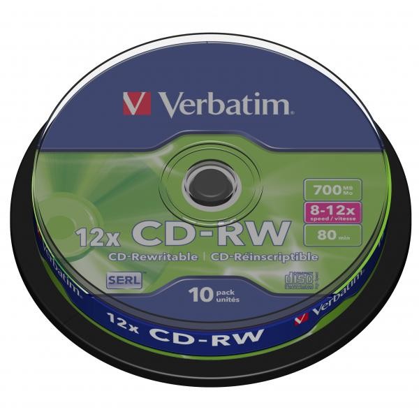 Verbatim CD-RW, 43480, SERL Scratch Resistant, 10-pack, 700MB, 12x, 80min., 12cm, bez możliwości nadruku, cake box, do archiwizacj-3 1002 