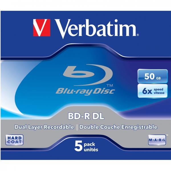 Verbatim BD-R, Dual Layer 50GB, jewel box, 43748, 6x, 5-pack, do archiwizacji danych-1 1011 