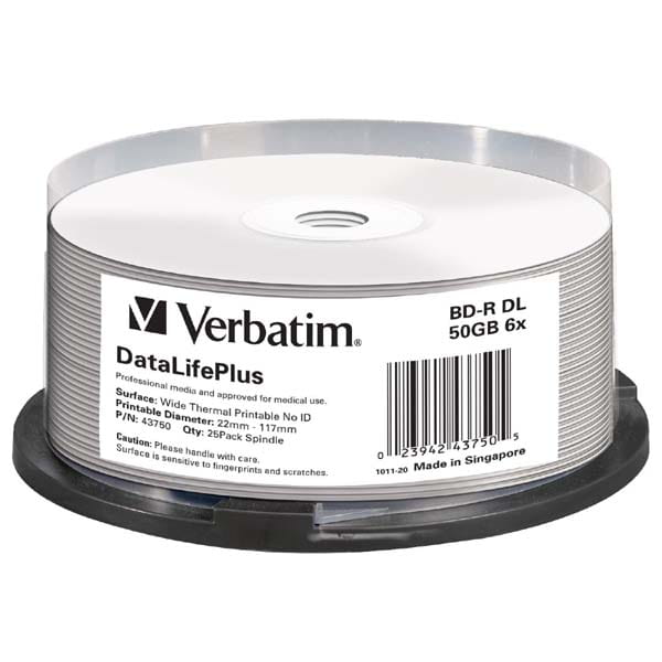 Verbatim BD-R, DL+ Wide Thermal Printable No Id Surface Hard Coat, 50GB, spindle, 43750, 6x, 25-pack, do archiwizacji danych-1 1013 