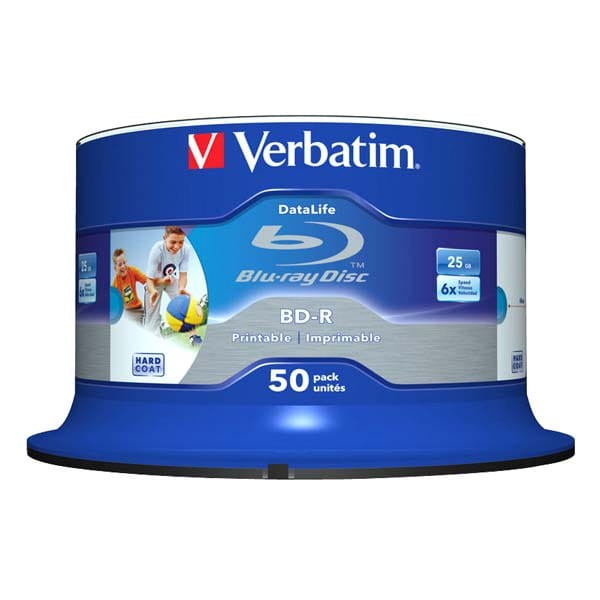 Verbatim BD-R SL, Hard Coat protective layer Wide Inkjet Printable, 25GB, Spindle, 43812, 6x, 50-pack, do archiwizacji danych-1 1018 