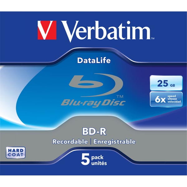 Verbatim BD-R, Datalife, 25GB, jewel box, 43836, 6x, 5-pack-1 1022 
