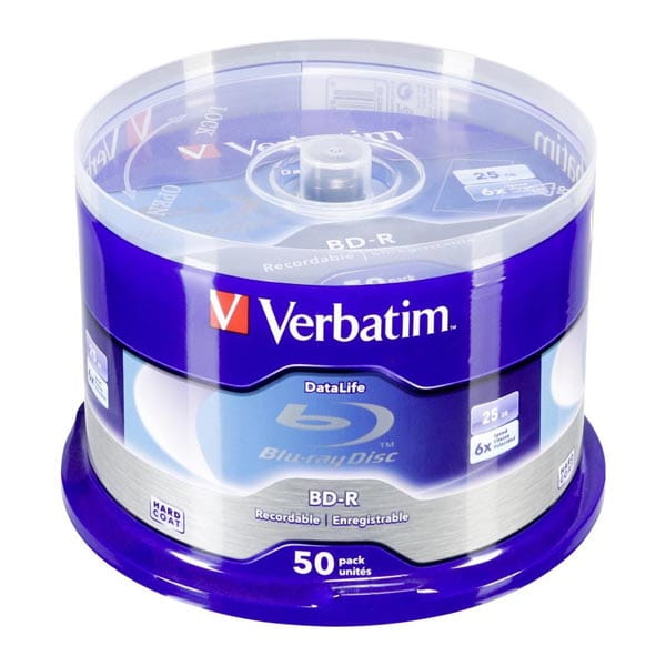 Verbatim BD-R, Single Layer 25GB, Blue Surface, Single Layer, spindle, 43838, 6x, 50-cake, No ID-1 1024 