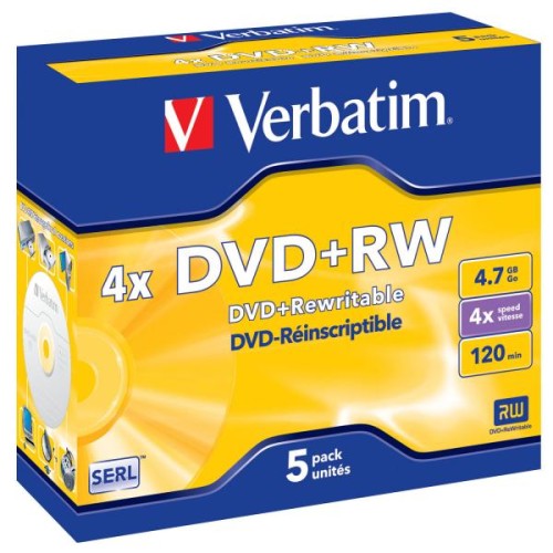 Verbatim DVD+RW, Matt Silver, 43229, 4.7GB, 4x, jewel box, 5-pack, bez możliwości nadruku, 12cm, do archiwizacji danych-1 1026 