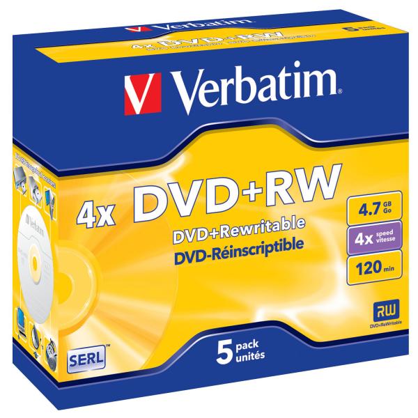 Verbatim DVD+RW, Matt Silver, 43229, 4.7GB, 4x, jewel box, 5-pack, bez możliwości nadruku, 12cm, do archiwizacji danych-1 1026 