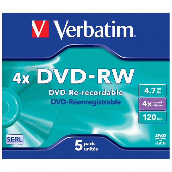 Verbatim DVD-RW, Matt Silver, 43285, 4.7GB, 4x, jewel box, 5-pack, bez możliwości nadruku, 12cm, do archiwizacji danych-2 1027 
