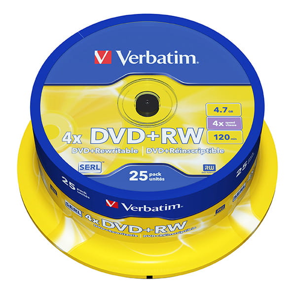 Verbatim DVD+RW, Matt Silver, 43489, 4.7GB, 4x, spindle, 25-pack, bez możliwości nadruku, 12cm, do archiwizacji danych-1 1030 