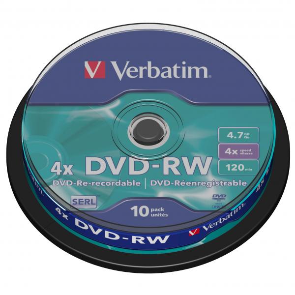 Verbatim DVD-RW, Matt Silver, 43552, 4.7GB, 4x, spindle, 10-pack, bez możliwości nadruku, 12cm, do archiwizacji danych-1 1031 