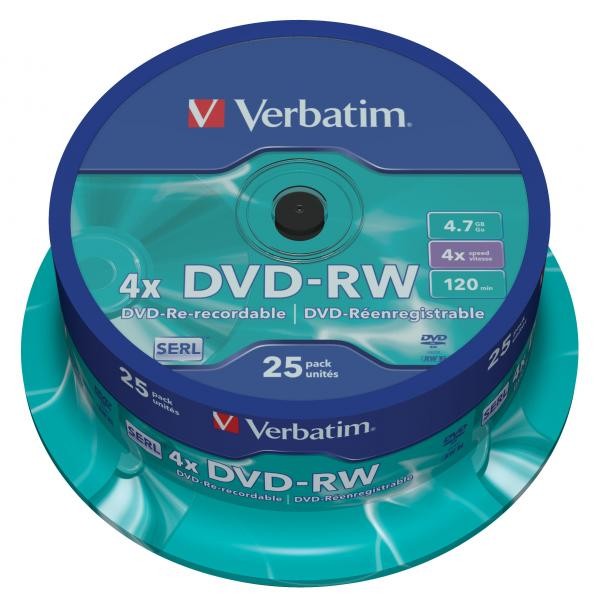 Verbatim DVD-RW, Matt Silver, 43639, 4.7GB, 4x, spindle, 25-pack, bez możliwości nadruku, 12cm, do archiwizacji danych-1 1032 
