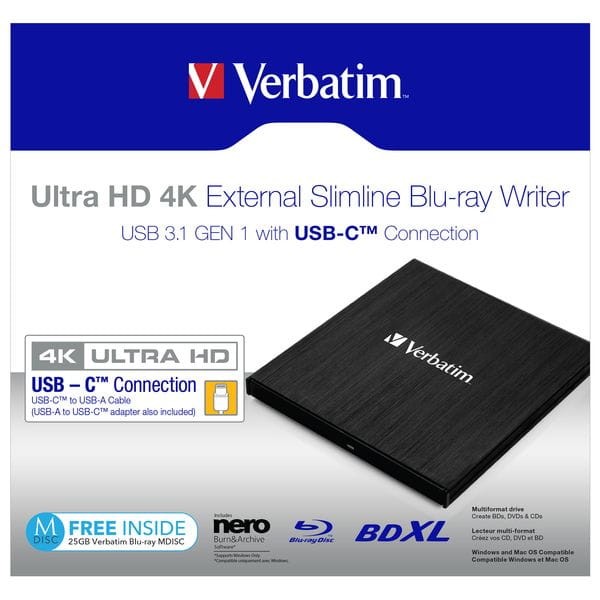 Verbatim Zewnętrzna nagrywarka Blu-Ray, 43888, USB 3.1 Gen1 (3.0), USB C-1 1033 