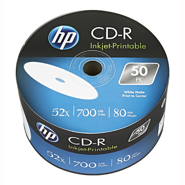 HP CD-R, CRE00070WIP-3, 69301, Printable, 50-pack, 700MB, 52x, 80min., 12cm, bulk, do archiwizacji danych-1 1037 