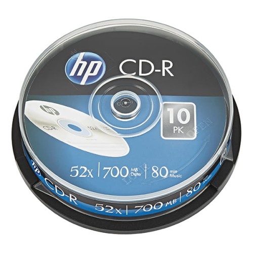 HP CD-R, CRE00019-3, 69308, 10-pack, 700MB, 52x, 80min., 12cm, bez możliwości nadruku, cake box, do archiwizacji danych-1 1039 
