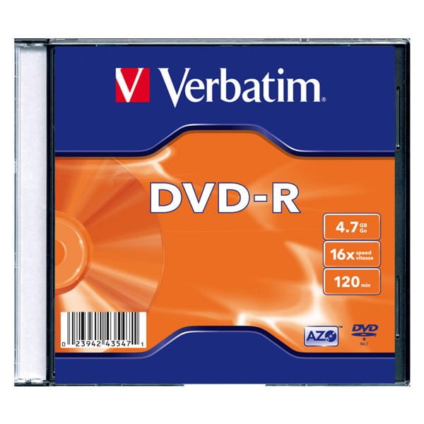 Verbatim DVD-R, Matt Silver, 43547, 4.7GB, 16x, slim box, 1 ks, bez możliwości nadruku, 12cm, do archiwizacji danych-1 1052 