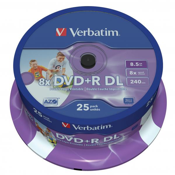 Verbatim DVD+R DL, Double Layer Wide Inkjet Printable, 43667, 8.5GB, 8x, spindle, 25-pack, 12cm, do archiwizacji danych-1 1055 