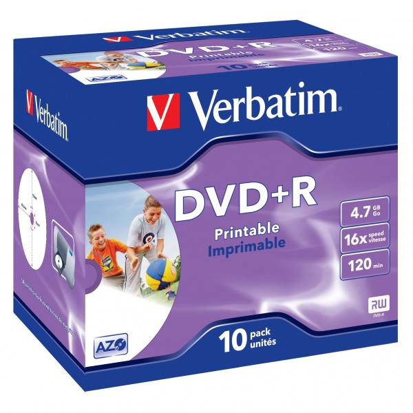 Verbatim DVD+R, Wide Inkjet Printable ID Brand, 43508, 4.7GB, 16x, jewel box, 10-pack, 12cm, do archiwizacji danych-1 1057 