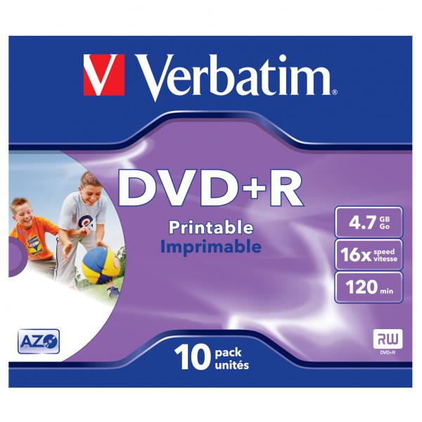 Verbatim DVD+R, Wide Inkjet Printable ID Brand, 43508, 4.7GB, 16x, jewel box, 10-pack, 12cm, do archiwizacji danych-2 1057 
