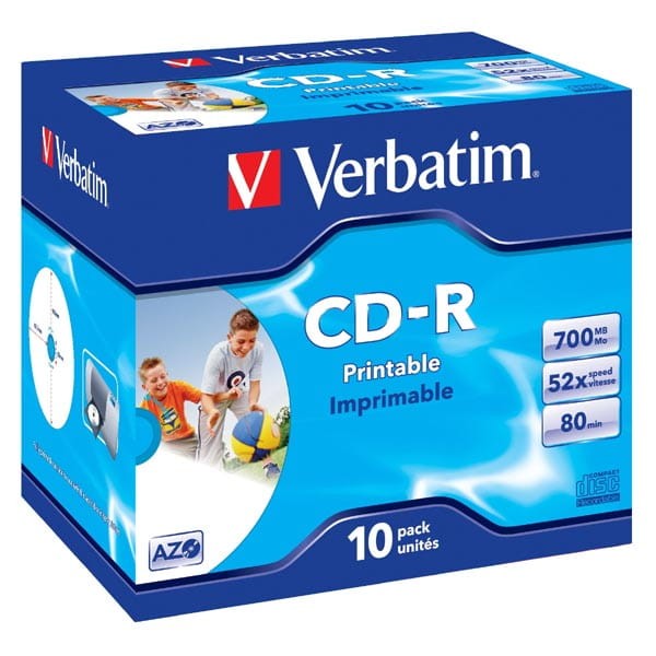 Verbatim CD-R, 43325, AZO Wide Inkjet Printable, 10-pack, 700MB, 52x, 80min., 12cm, jewel box, do archiwizacji danych-1 1060 