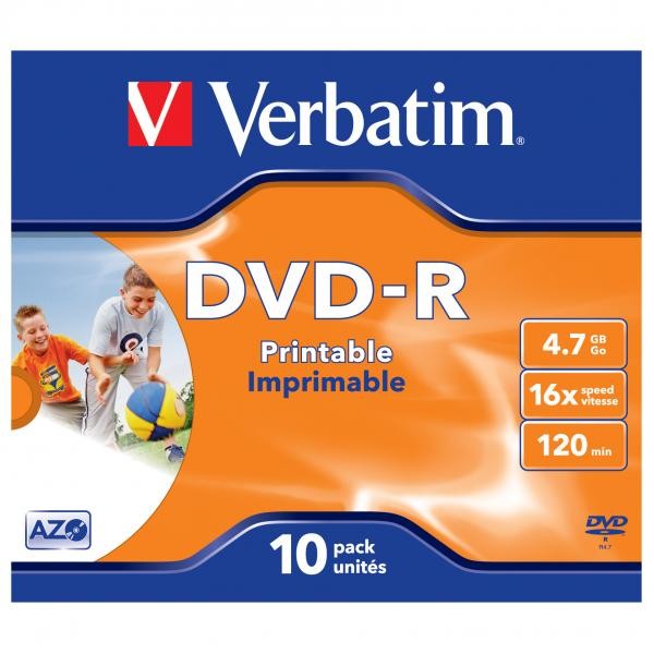 Verbatim DVD-R, Wide Inkjet Printable ID Brand, 43521, 4.7GB, 16x, jewel box, 10-pack, 12cm, do archiwizacji danych-2 1061 