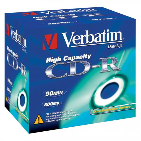 Verbatim CD-R, 43428, High Capacity, 10-pack, 800MB, 40x, 90min., 12cm, bez możliwości nadruku, jewel box, do archiwizacji danych-1 1062 