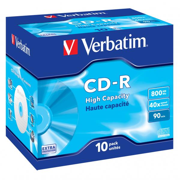 Verbatim CD-R, 43428, High Capacity, 10-pack, 800MB, 40x, 90min., 12cm, bez możliwości nadruku, jewel box, do archiwizacji danych-2 1062 
