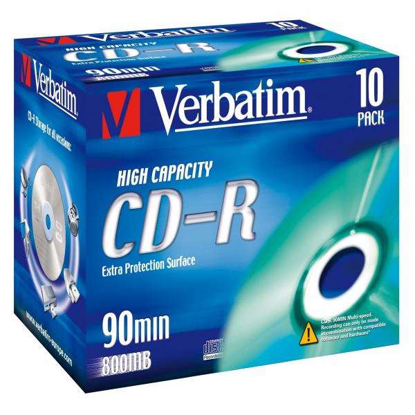 Verbatim CD-R, 43428, High Capacity, 10-pack, 800MB, 40x, 90min., 12cm, bez możliwości nadruku, jewel box, do archiwizacji danych-3 1062 