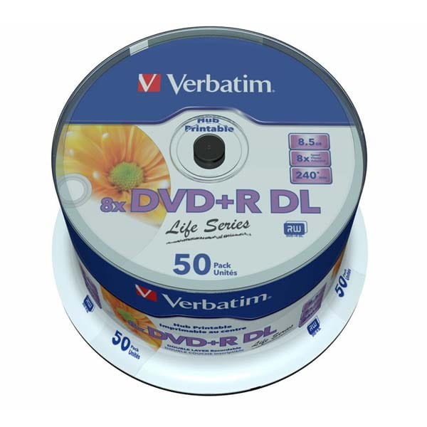 Verbatim DVD+R DL, Double Layer Inkjet Printable, 97693, 8.5GB, 8x, spindle, 50-pack, 12cm, do archiwizacji danych-1 1066 