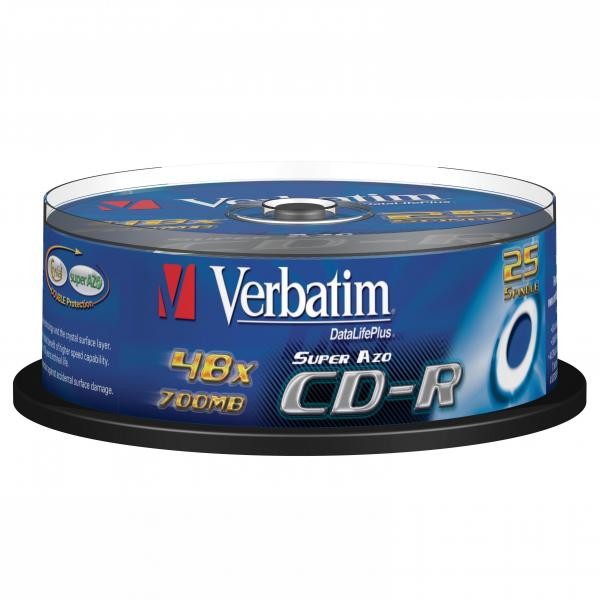 Verbatim CD-R, 43352, AZO Crystal, 25-pack, 700MB, 52x, 80min., 12cm, bez możliwości nadruku, cake box, do archiwizacji danych-1 1068 