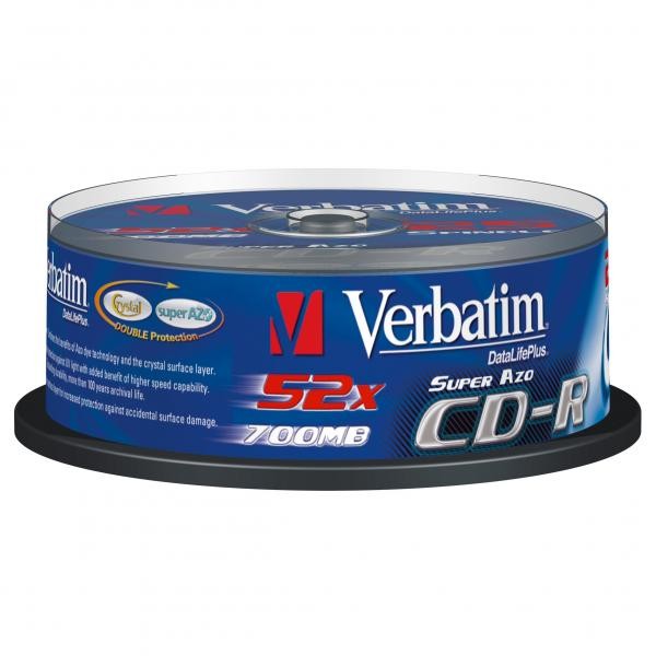 Verbatim CD-R, 43352, AZO Crystal, 25-pack, 700MB, 52x, 80min., 12cm, bez możliwości nadruku, cake box, do archiwizacji danych-5 1068 