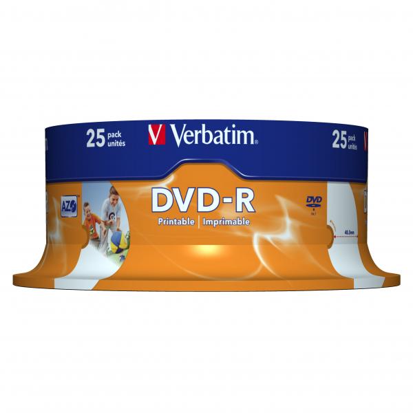 Verbatim DVD-R, Wide Inkjet Printable ID Brand, 43538, 4.7GB, 16x, spindle, 25-pack, 12cm, do archiwizacji danych-2 1070 