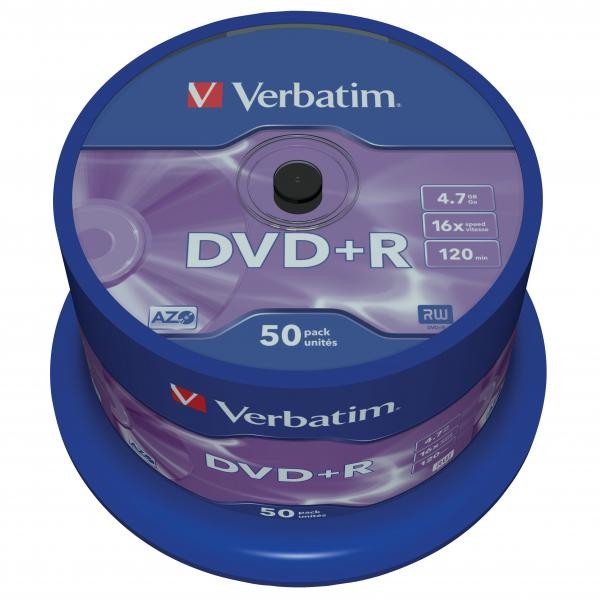 Verbatim DVD+R, Matt Silver, 43550, 4.7GB, 16x, spindle, 50-pack, bez możliwości nadruku, 12cm, do archiwizacji danych-1 1071 
