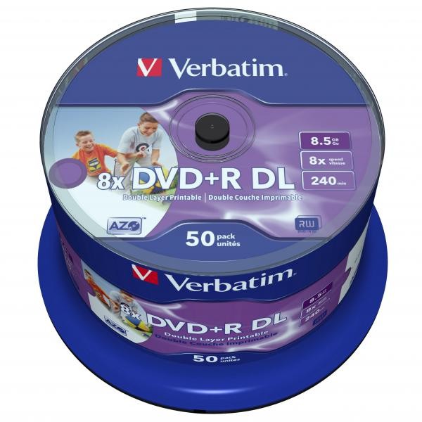 Verbatim DVD+R DL, Double Layer Wide Inkjet Printable, 43703, 8.5GB, 8X, spindle, 50-pack, 12cm, do archiwizacji danych-2 1072 