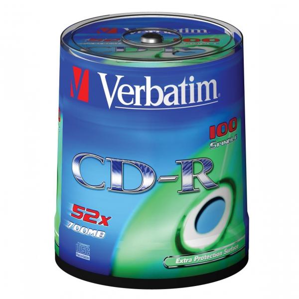 Verbatim CD-R, 43411, Extra Protection, 100-pack, 700MB, 52x, 80min., 12cm, bez możliwości nadruku, spindle, do archiwizacji danyc-1 1078 