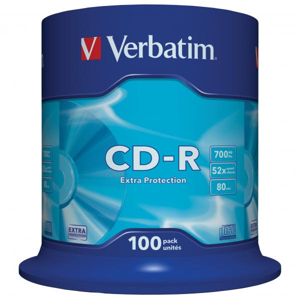 Verbatim CD-R, 43411, Extra Protection, 100-pack, 700MB, 52x, 80min., 12cm, bez możliwości nadruku, spindle, do archiwizacji danyc-2 1078 