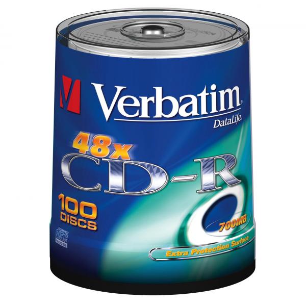 Verbatim CD-R, 43411, Extra Protection, 100-pack, 700MB, 52x, 80min., 12cm, bez możliwości nadruku, spindle, do archiwizacji danyc-3 1078 