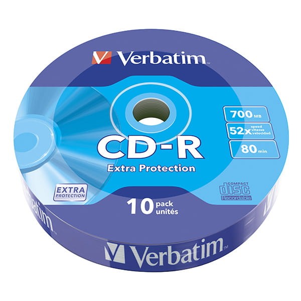 Verbatim CD-R, 43725, Extra Protection, 10-pack, 700MB, 52x, 80min., 12cm, bez możliwości nadruku, wrap, do archiwizacji danych-1 1079 
