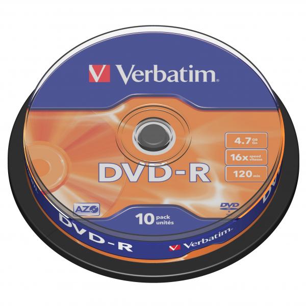 Verbatim DVD-R, Matt Silver, 43523, 4.7GB, 16x, spindle, 10-pack, bez możliwości nadruku, 12cm, do archiwizacji danych-1 1080 