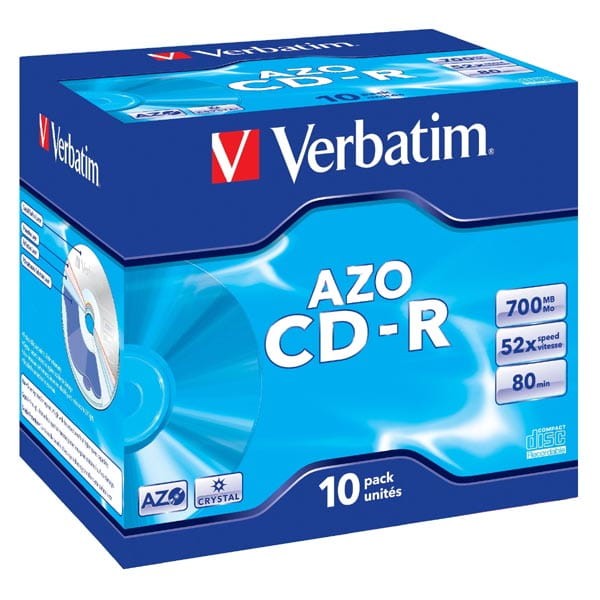 Verbatim CD-R, 43327, AZO Crystal, 10-pack, 700MB, 52x, 80min., 12cm, bez możliwości nadruku, jewel box, do archiwizacji danych-1 1081 